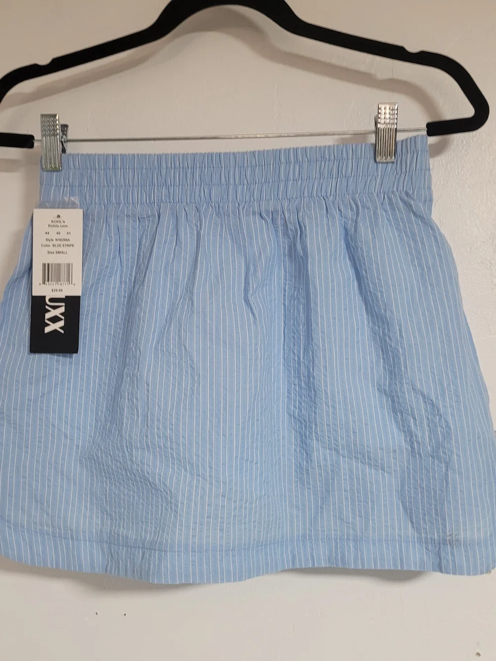Blue & White Pinstripe Elastic-Waist Mini Skirt